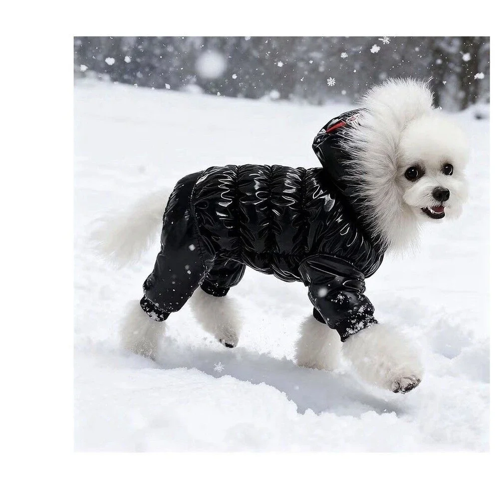 Waterproof snowsuit Dog Winter Warm Dog Jacket Coat Hooded Jumpsuit black size M